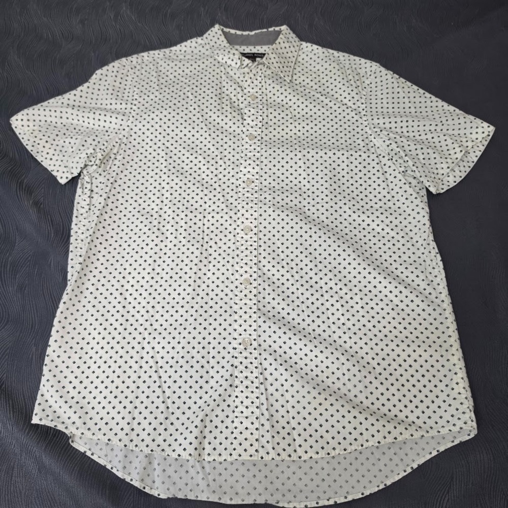 MIchael Kors Mens L Short Sleeve Button Down Shirt Classic Fit Goemetric Diamond